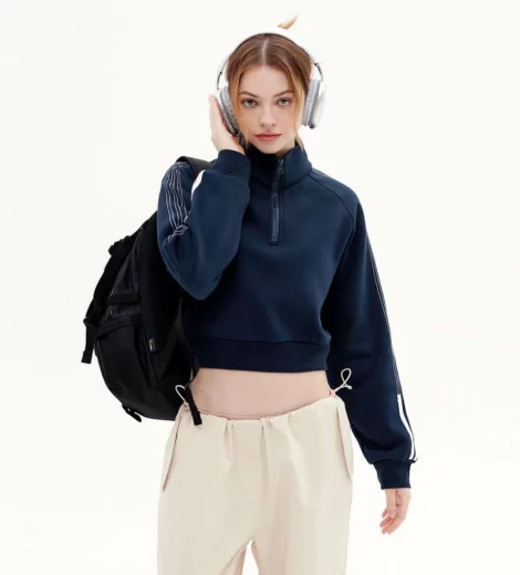 Quarter zip up embroidered sweatshirt wholesale