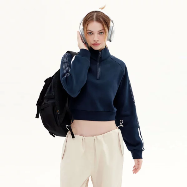 Quarter zip up embroidered sweatshirt wholesale
