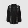 Balloon sleeve lace chiffon blouse with pleated collar - Image 2