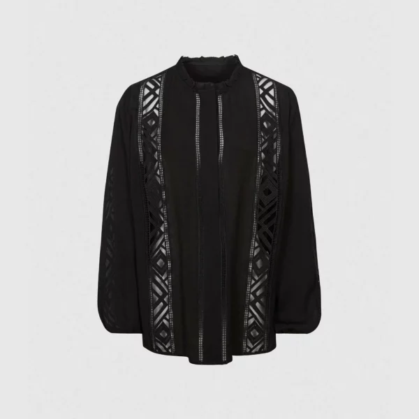 Balloon sleeve lace chiffon blouse with pleated collar