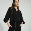 Balloon sleeve lace chiffon blouse with pleated collar - Image 3