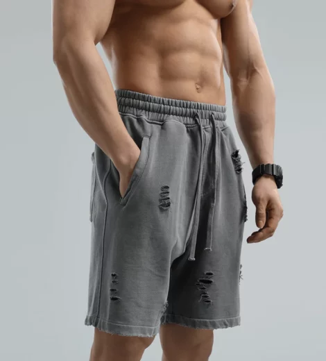 Acid wash mens french terry cotton shorts