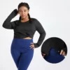 Cropped long sleeve button fitness & yoga wear woman’s top - Image 2