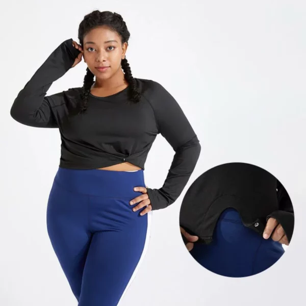 Cropped long sleeve button fitness & yoga wear woman’s top