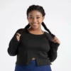Cropped long sleeve button fitness & yoga wear woman’s top - Image 3