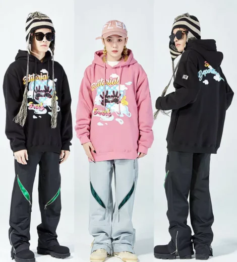 Unisex cartoon printing loose fleece hoodie wholesale