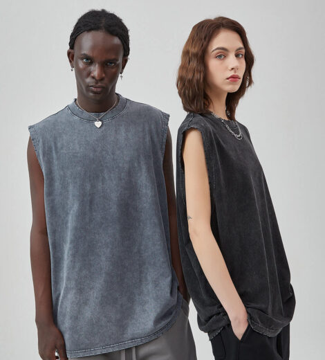 Unisex distressed vintage Stone wash tank top