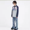 Unisex loose color contrast raglan long sleeves custom printing polo shirt - Image 9
