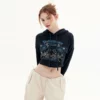 Women long sleeve embroidery cropped hoodie - Image 2