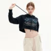 Women long sleeve embroidery cropped hoodie - Image 3