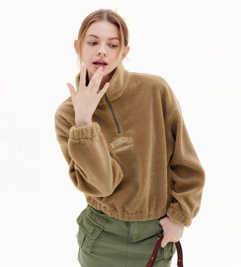 Women’s half zip elastic hem cashmere sweatshirt