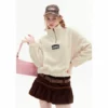 Women’s half zip elastic hem cashmere sweatshirt - Image 8