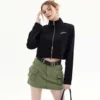 Women’s two-way zipper stand collar cropped jacket - Image 6