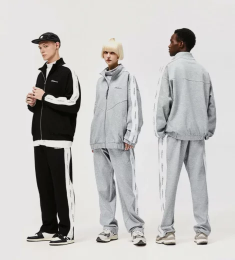 Customized zipper up tracksuit set with side tapes