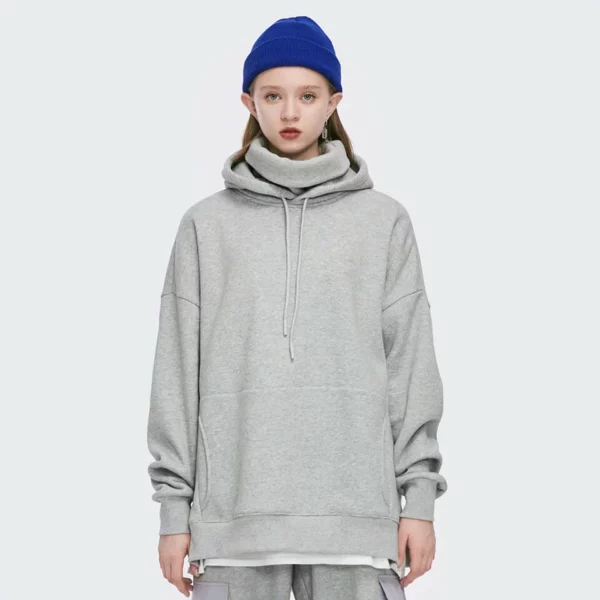 Woman loose fit heavyweight hoodie with high neck