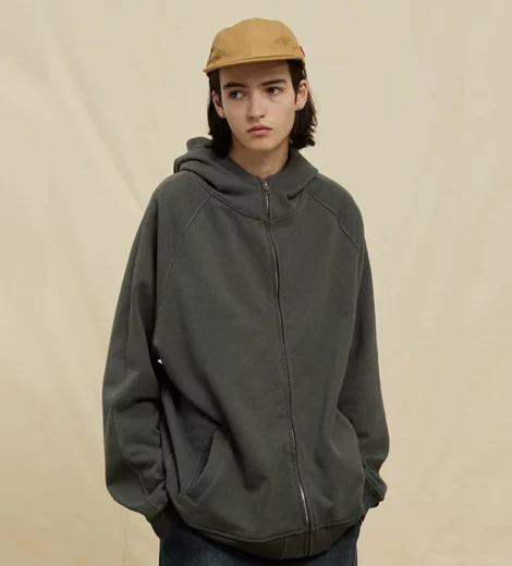 Zip-up heavyweight raglan sleeve hoodie jacket