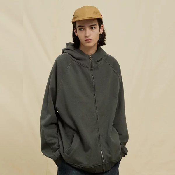Zip-up heavyweight raglan sleeve hoodie jacket