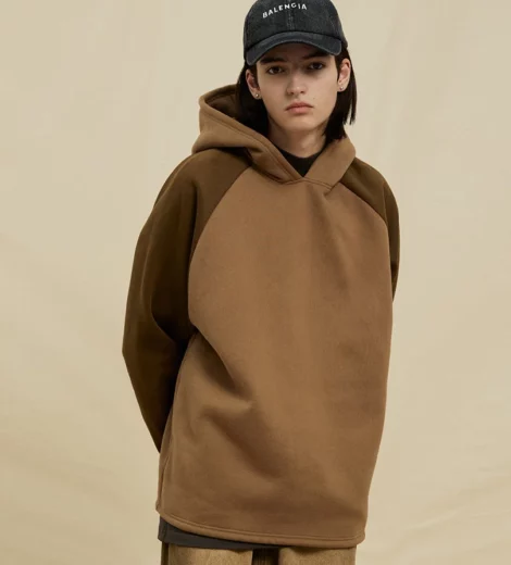 Contrast thick cotton fleece hoodie