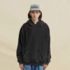 Acid washing drop shoulder black hoodie - Image 2