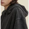 Acid washing drop shoulder black hoodie - Image 5