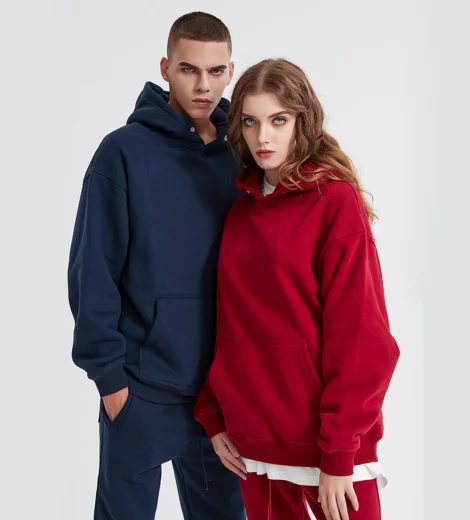 Unisex loose fit fleece hoodie with spap button on hood
