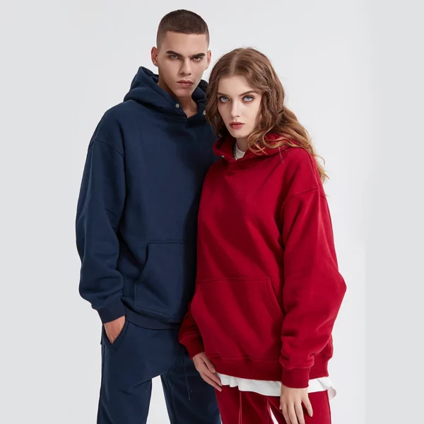 Unisex loose fit fleece hoodie with spap button on hood