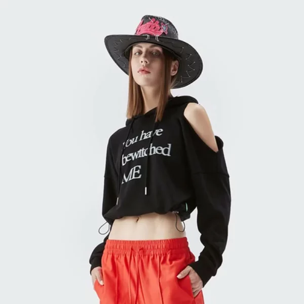 Crop top sweatshirt with elastic waist and off-shoulder