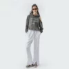 Crop top sweatshirt with elastic waist and off-shoulder - Image 6