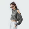 Crop top sweatshirt with elastic waist and off-shoulder - Image 11