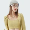 Womens ribbing zip up cropped hoodie bulk sale - Image 3
