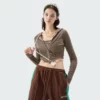 Womens ribbing zip up cropped hoodie bulk sale - Image 8