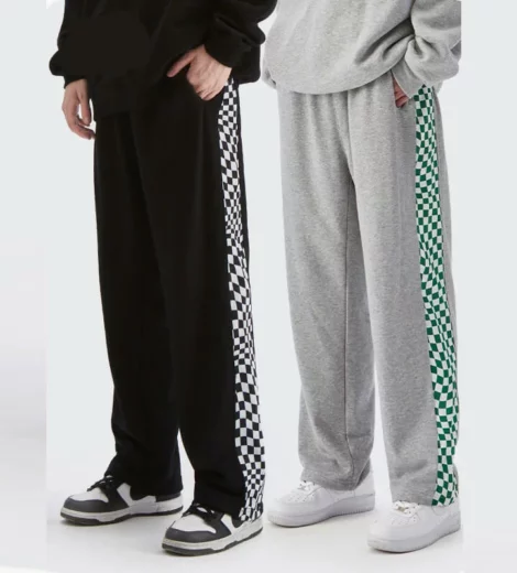 Checkerboard side streetwear jogger pants for mens