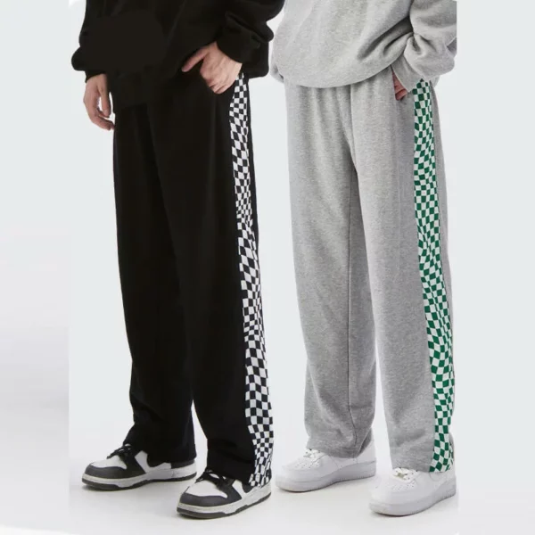 Checkerboard side streetwear jogger pants for mens