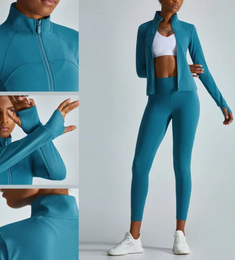 Zipper up sport jacket thumb hole for woman made in China