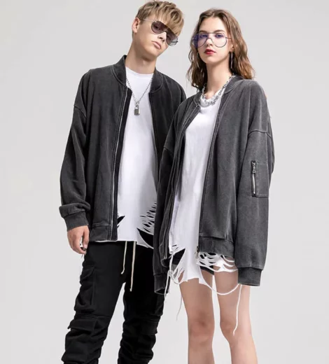 Unisex bomber zipper up vintage wash jacket