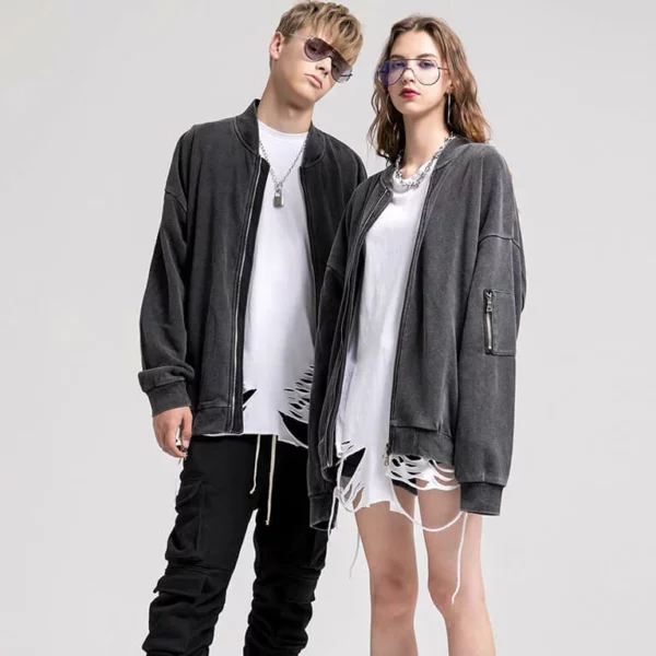 Unisex bomber zipper up vintage wash jacket