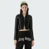 Long sleeve zip-up tight fit cropped top with trims - Image 3