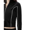 Long sleeve zip-up tight fit cropped top with trims - Image 4