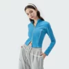 Long sleeve zip-up tight fit cropped top with trims - Image 6