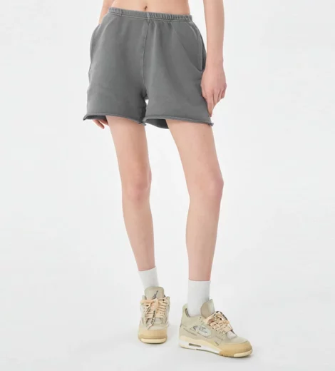 Womens cotton french terry raw edge sweat shorts