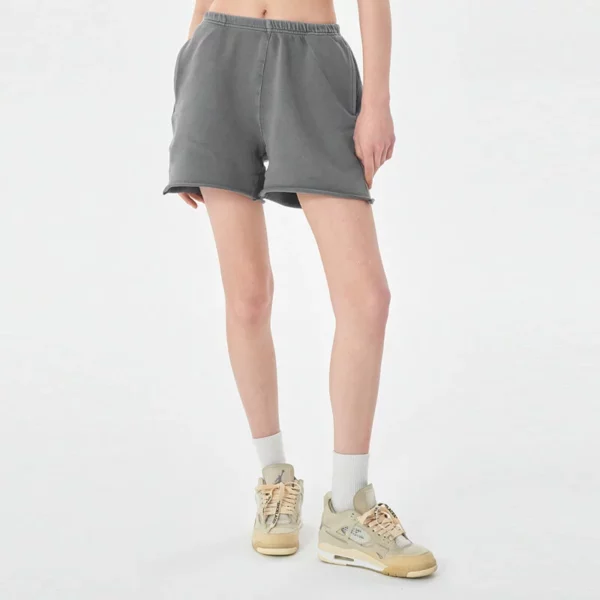 Womens cotton french terry raw edge sweat shorts