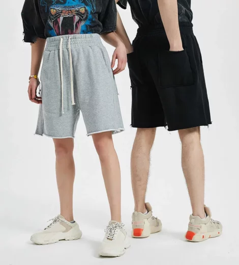 Raw edge oem design knee length sweat shorts