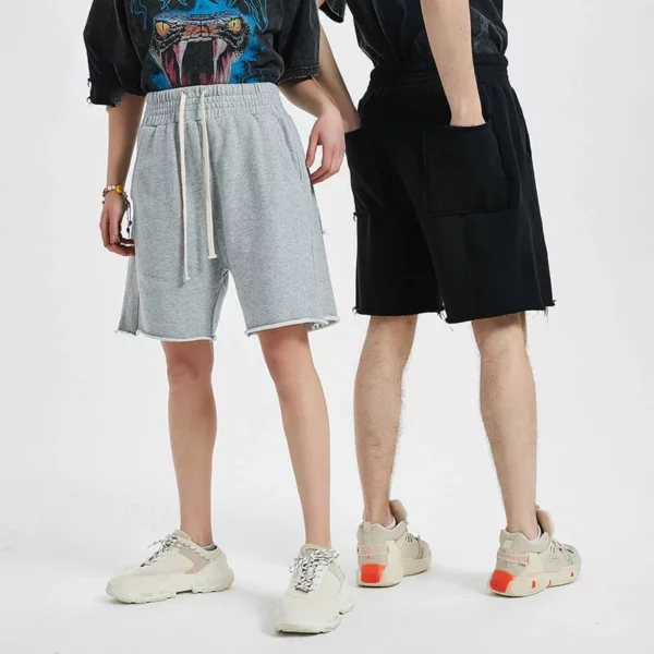 Raw edge oem design knee length sweat shorts