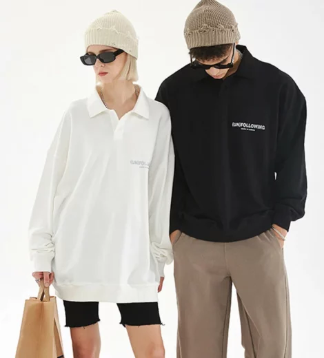 Unisex long sleeve oversize couple polo shirt with private label