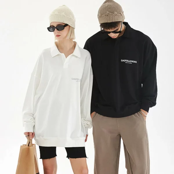 Unisex long sleeve oversize couple polo shirt with private label