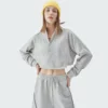 Womens quater zip up cropped pullover sweatshirt wholesale - Image 2