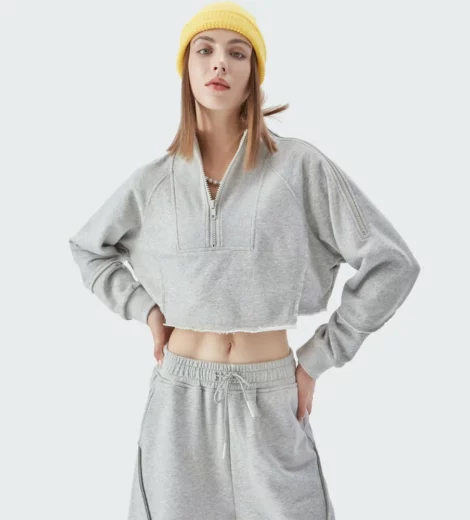 Womens quater zip up cropped pullover sweatshirt wholesale