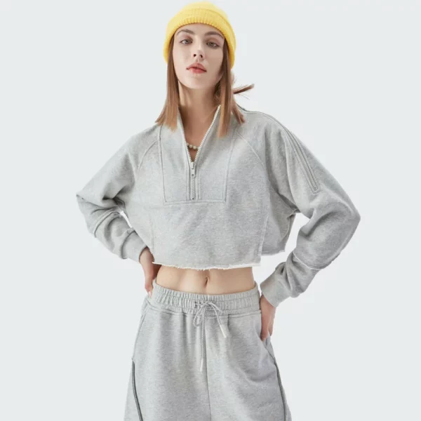 Womens quater zip up cropped pullover sweatshirt wholesale