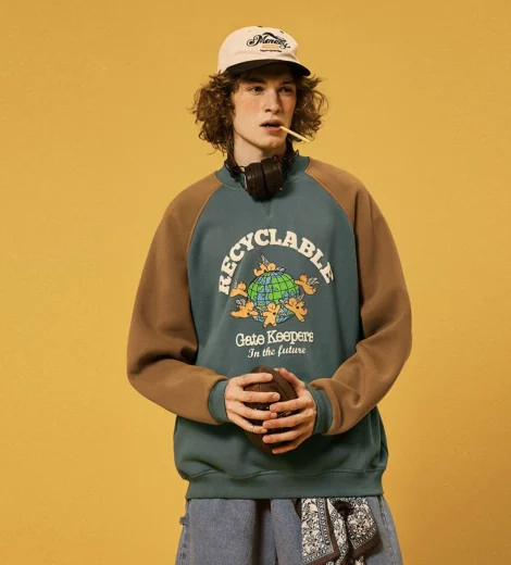 Puff printing oversized cotton fleece sweatshirt wholesale