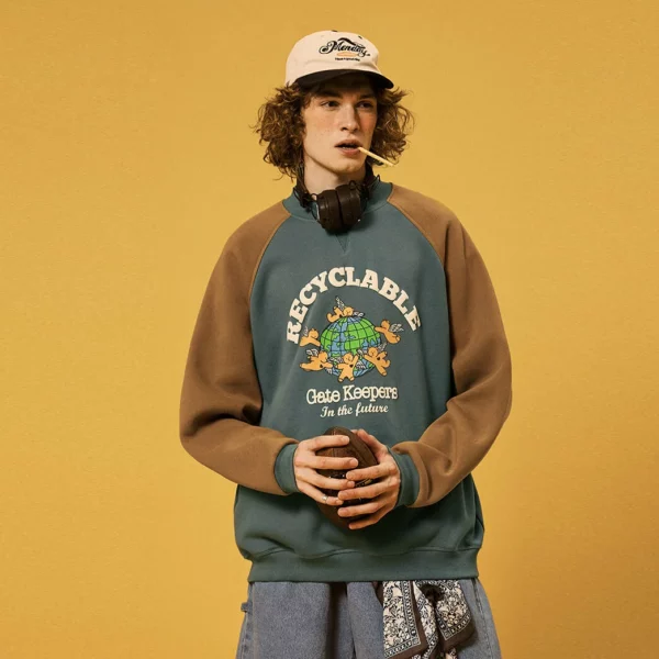 Puff printing oversized cotton fleece sweatshirt wholesale